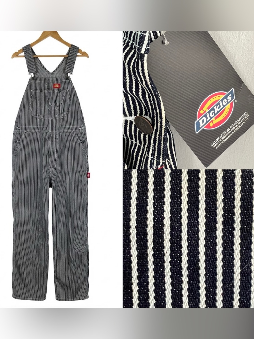 NWT Vtg Dickies Hickory Stripe Railroad Workwear Bib Overalls 38x32 Deadstock